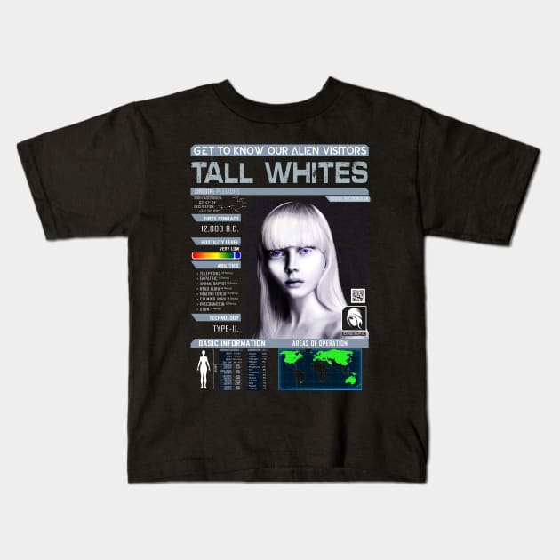 Our Alien Visitors: Tall Whites Kids T-Shirt by AbductionWear